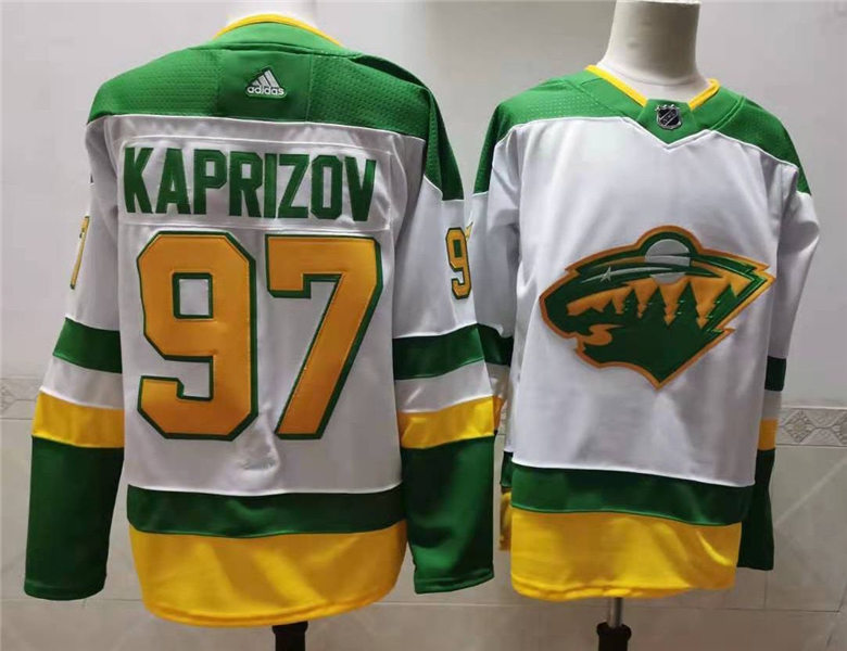 Men's Minnesota Wild #97 Kirill Kaprizov 2021 White Adidas NHL REVERSE RETRO JERSEYS Stitched