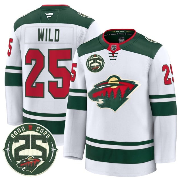 Men's Minnesota Wild 25th Anniversary Patch Premium Jersey - All Stitched #25  Wild