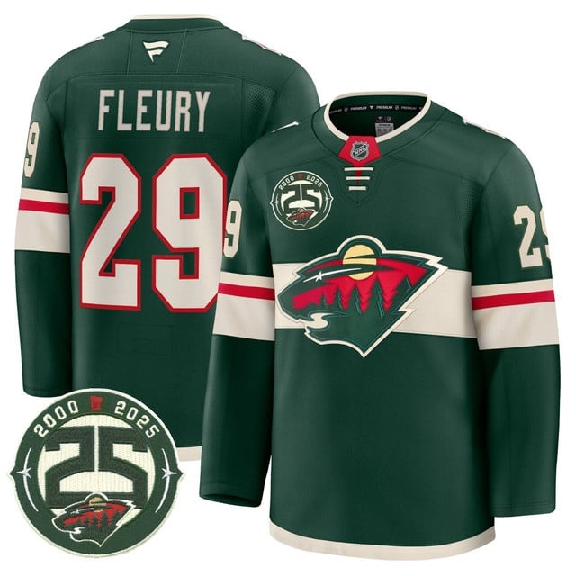 Men's Minnesota Wild 25th Anniversary Patch Premium Jersey - All Stitched Andre Fleury 29