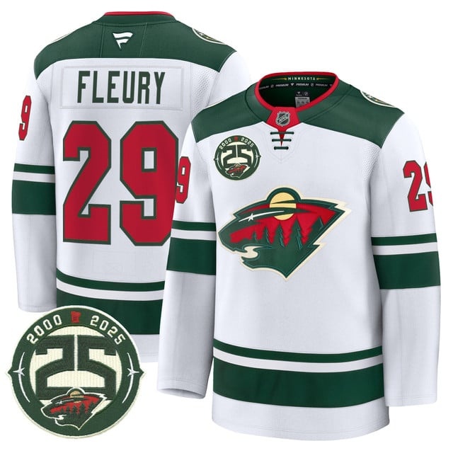 Men's Minnesota Wild 25th Anniversary Patch Premium Jersey - All Stitched Andre Fleury
