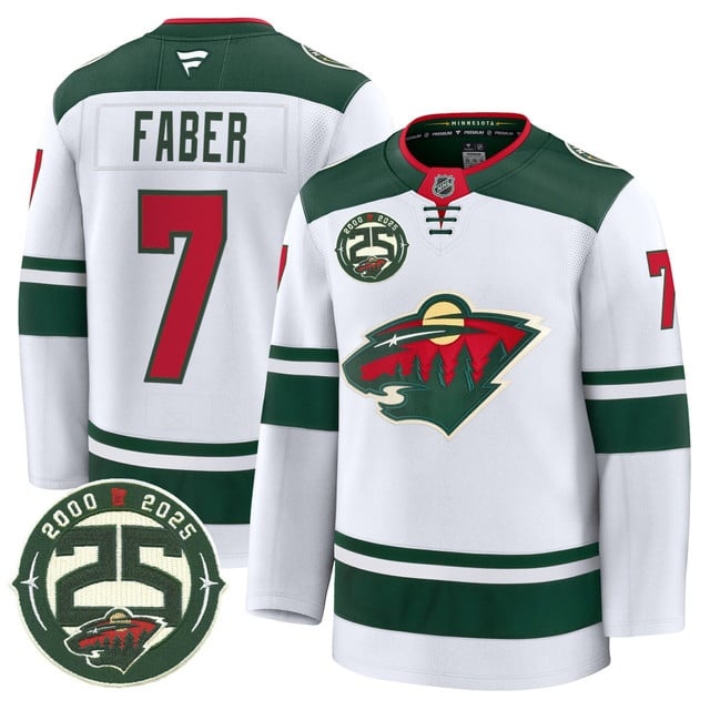 Men's Minnesota Wild 25th Anniversary Patch Premium Jersey - All Stitched Brock Faber