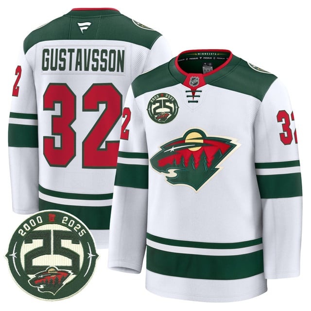 Men's Minnesota Wild 25th Anniversary Patch Premium Jersey - All Stitched Filip Gustavsson