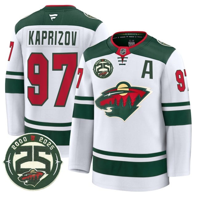 Men's Minnesota Wild 25th Anniversary Patch Premium Jersey - All Stitched Kirill  Kaprizov