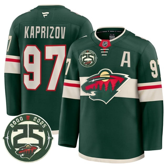Men's Minnesota Wild 25th Anniversary Patch Premium Jersey - All Stitched Kirill Kaprizov 97