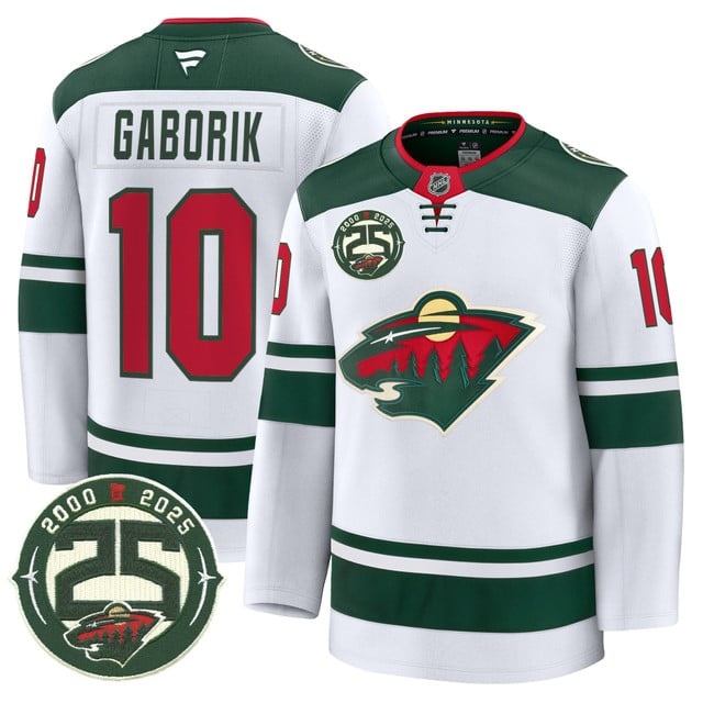 Men's Minnesota Wild 25th Anniversary Patch Premium Jersey - All Stitched Marian Gaborik