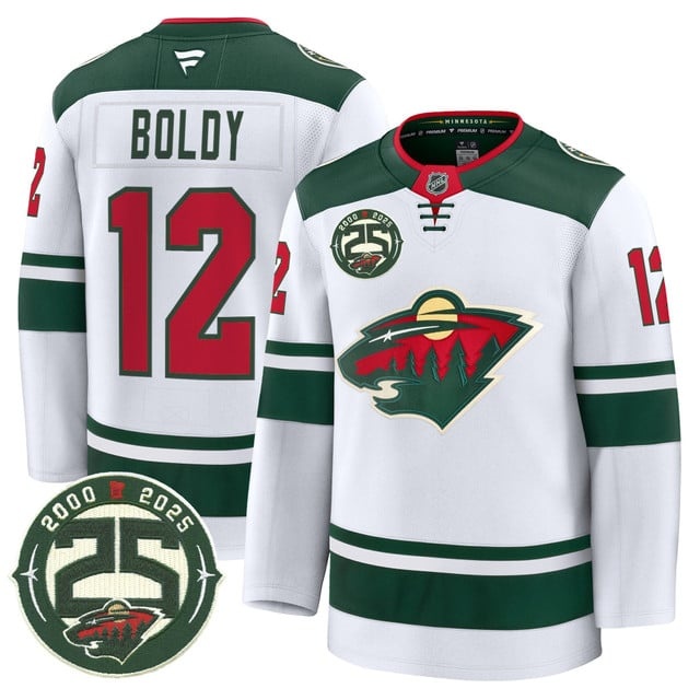 Men's Minnesota Wild 25th Anniversary Patch Premium Jersey - All Stitched Matthew Boldy