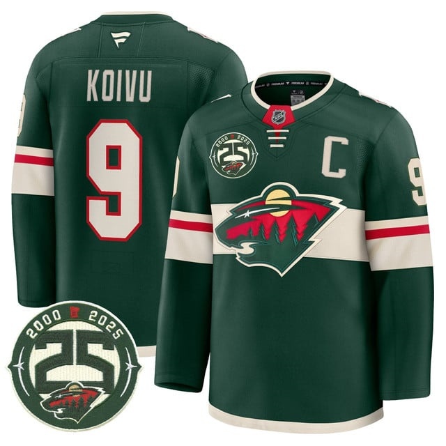 Men's Minnesota Wild 25th Anniversary Patch Premium Jersey - All Stitched Mikko Koivu 9