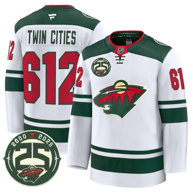 Men's Minnesota Wild 25th Anniversary Patch Premium Jersey - All Stitched Twin Cities  612