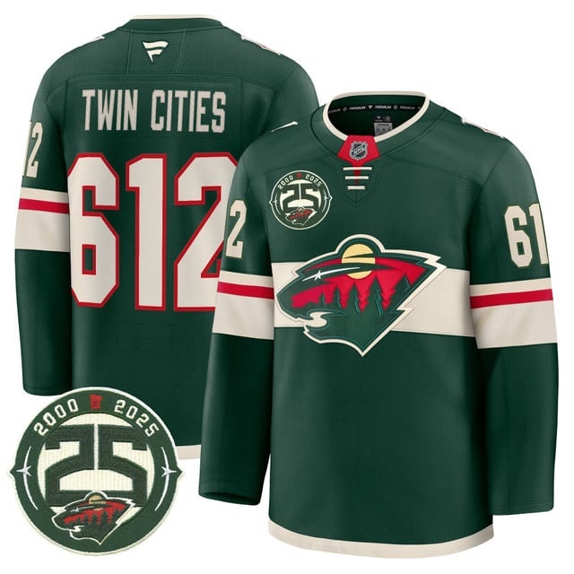 Men's Minnesota Wild 25th Anniversary Patch Premium Jersey - All Stitched Twin Cities 612