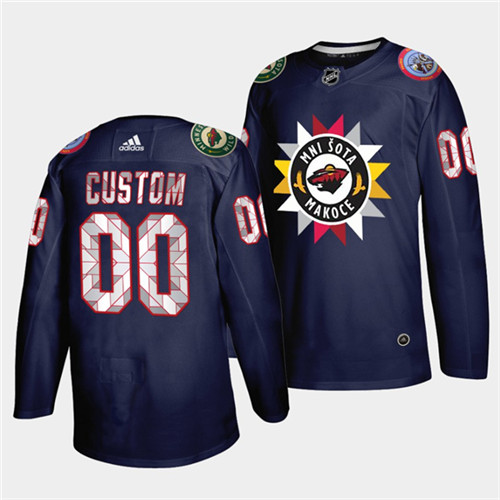 Men's Minnesota Wild ACTIVE PLAYER Custom 2021 22 Navy Native American Heritage Day Stitched Jersey