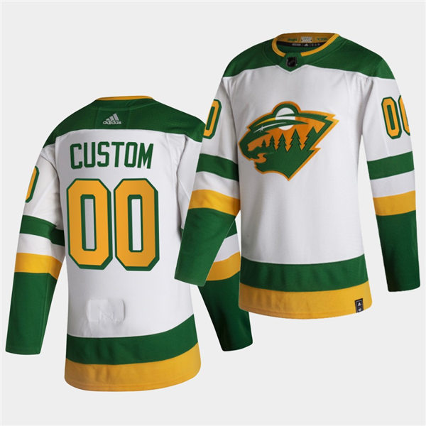 Men's Minnesota Wild Custom 2021 White Adidas NHL REVERSE RETRO JERSEYS Stitched