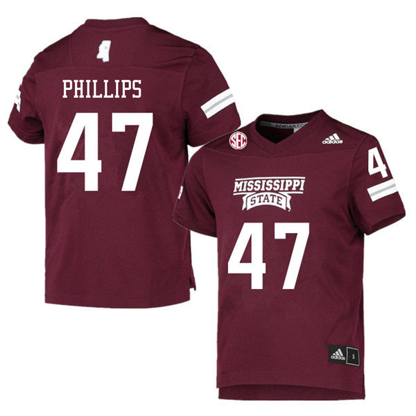 Men's Mississippi State Bulldogs #47 Tre Phillips adidas Maroon College Football Game Jersey