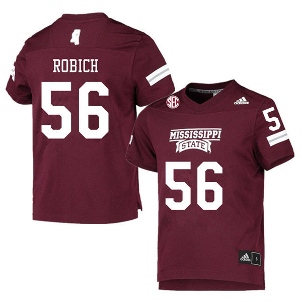 Men's Mississippi State Bulldogs #56 Rex Robich adidas Maroon College Football Game Jersey
