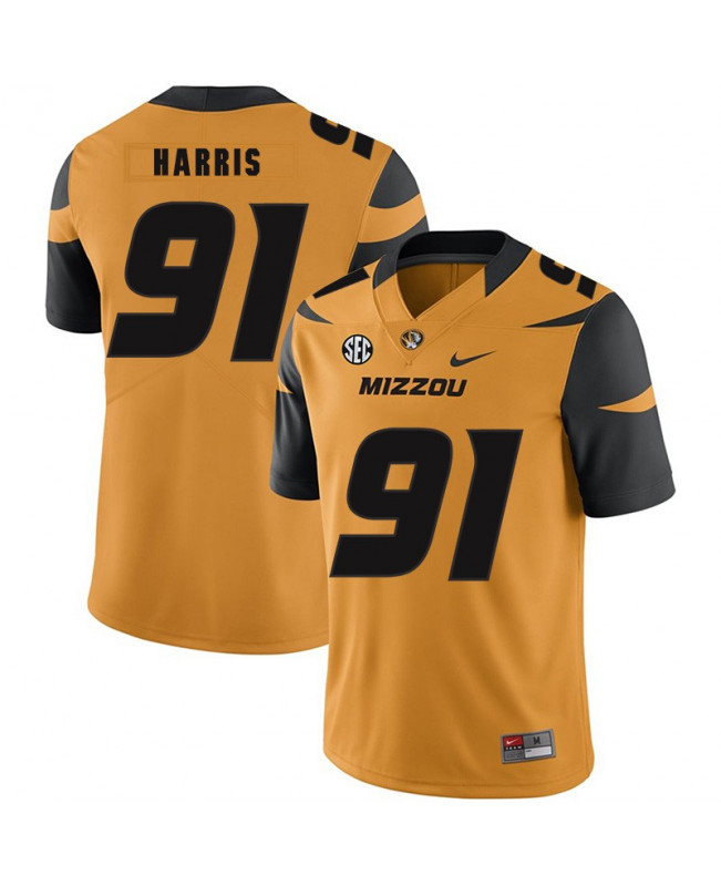 Men's Missouri Tigers #91 Charles Harris Nike Gold Football Jersey 