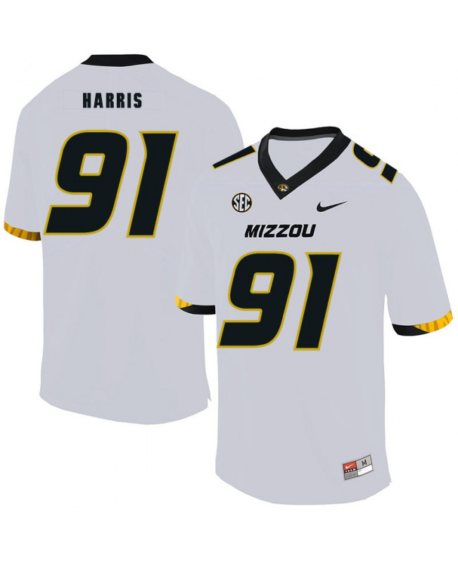Men's Missouri Tigers #91 Charles Harris Nike White Football Jersey