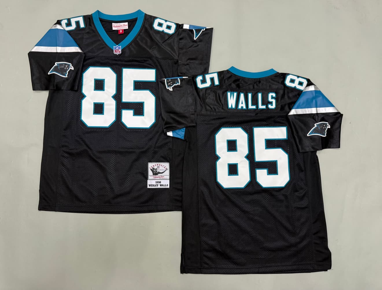 Men's Mitchell & Ness Wesley Walls Black Carolina Panthers  Legacy Replica Jersey