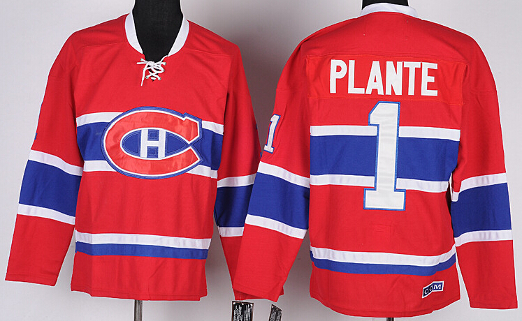 Men's Montreal Canadiens #1 Jacques Plante Red CCM Jersey Stitched
