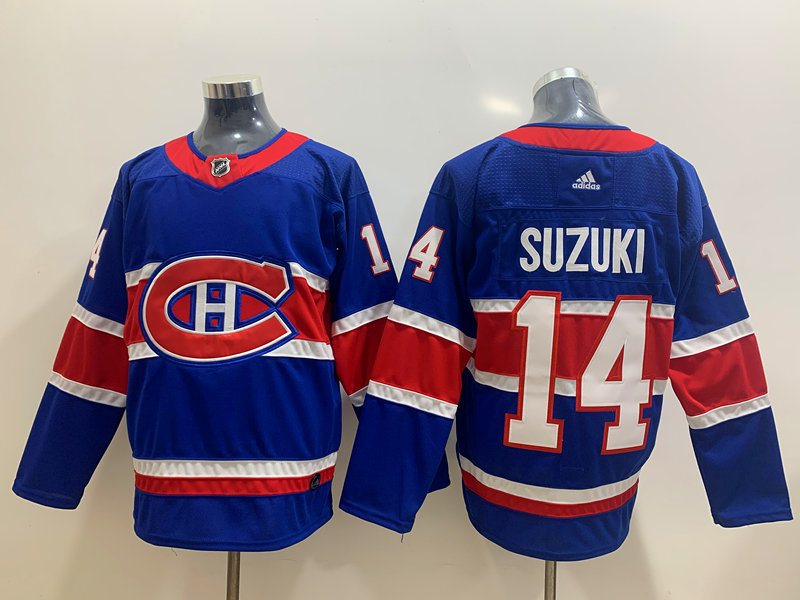 Men's Montreal Canadiens #14 Nick Suzuki 2021 Season Reverse Retro Blue Jersey Stitched