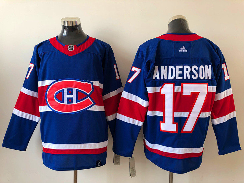 Men's Montreal Canadiens #17 Josh Anderson 2021 Season Reverse Retro Blue Jersey Stitched
