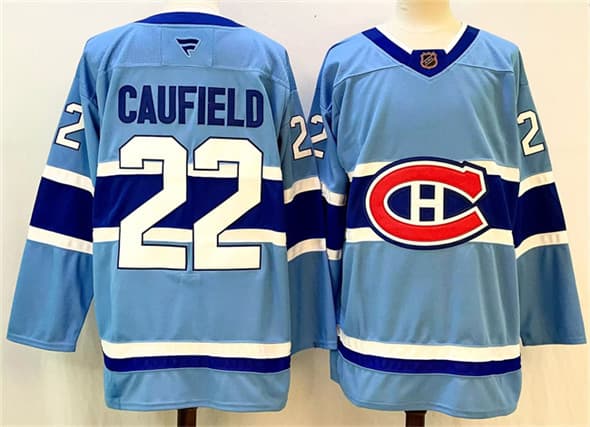 Men's Montreal Canadiens #22 Cole Caufield Blue 2024-25 Reverse Retro Stitched Jersey