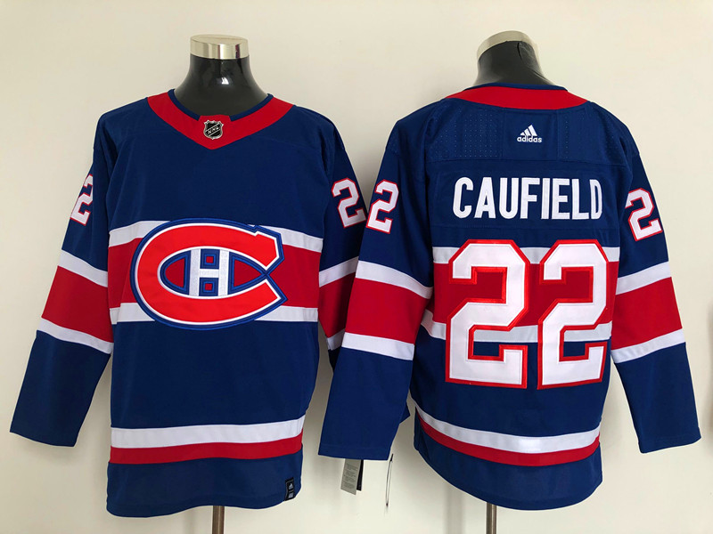 Men's Montreal Canadiens #22 Cole Caufield adidas Blue 2021 Season Reverse Retro Jersey Stitched