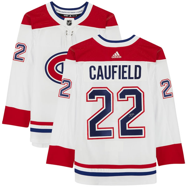 Men's Montreal Canadiens #22 Cole Caufield adidas White Away Jersey Stitched