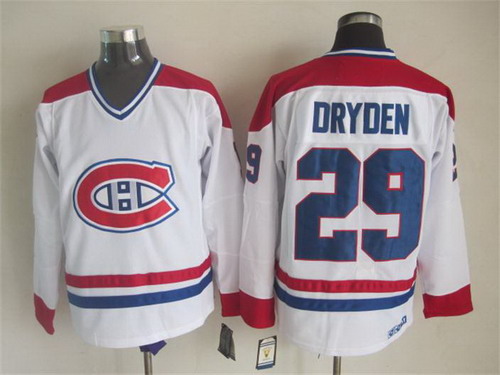 Men's Montreal Canadiens #29 Ken Dryden White CCM Vintage Throwback Jersey Stitched