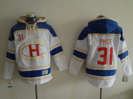 Men's Montreal Canadiens #31 Carey Price Old Time Hockey White Hoodie Stitched