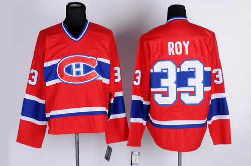 Men's Montreal Canadiens #33 Patrick Roy 1993 Red CCM Vintage Throwback Jersey Stitched