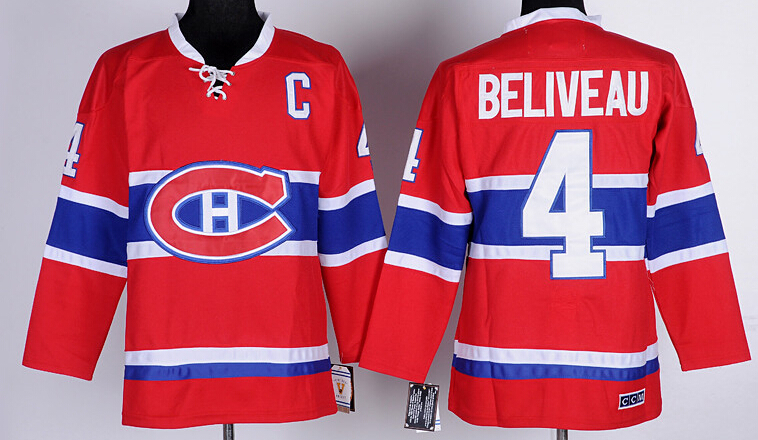 Men's Montreal Canadiens #4 Jean Beliveau Red CCM Jersey Stitched