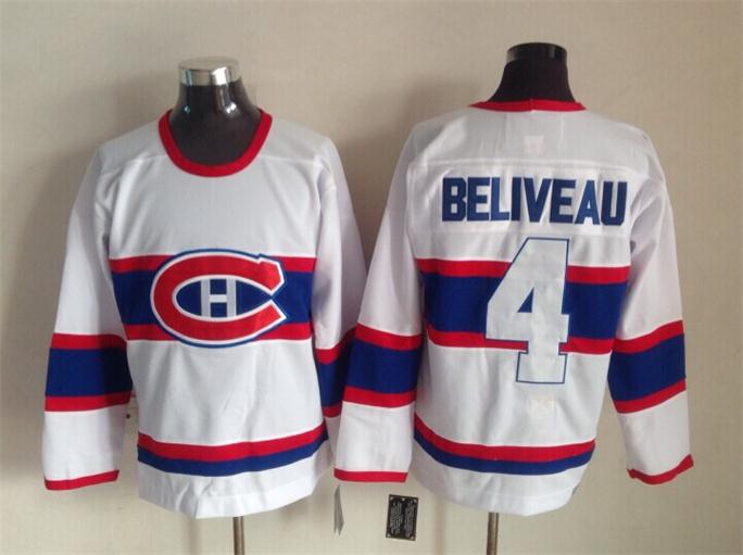 Men's Montreal Canadiens #4 Jean Beliveau White Throwback CCM Jersey Stitched