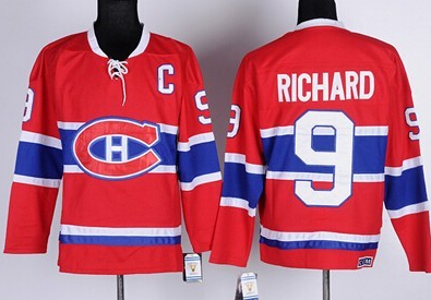 Men's Montreal Canadiens #9 Maurice Richard Red CCM Jersey Stitched