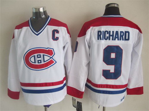 Men's Montreal Canadiens #9 Maurice Richard White CCM Vintage Throwback Jersey Stitched