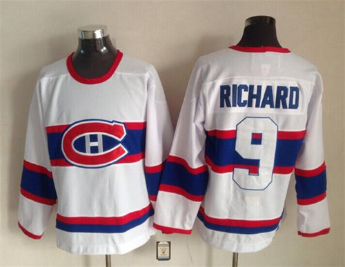Men's Montreal Canadiens #9 Maurice Richard White Throwback CCM Jersey Stitched