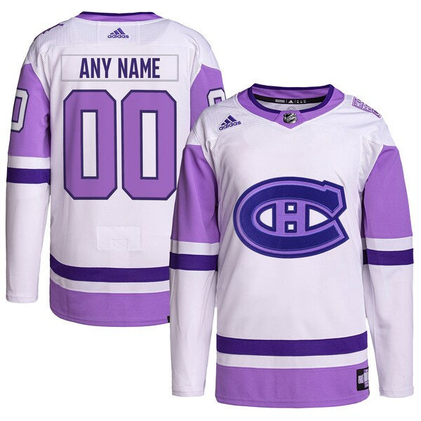 Men's Montreal Canadiens Custom 2021-22 White Purple Hockey Fights Cancer Primegreen Jersey Stitched