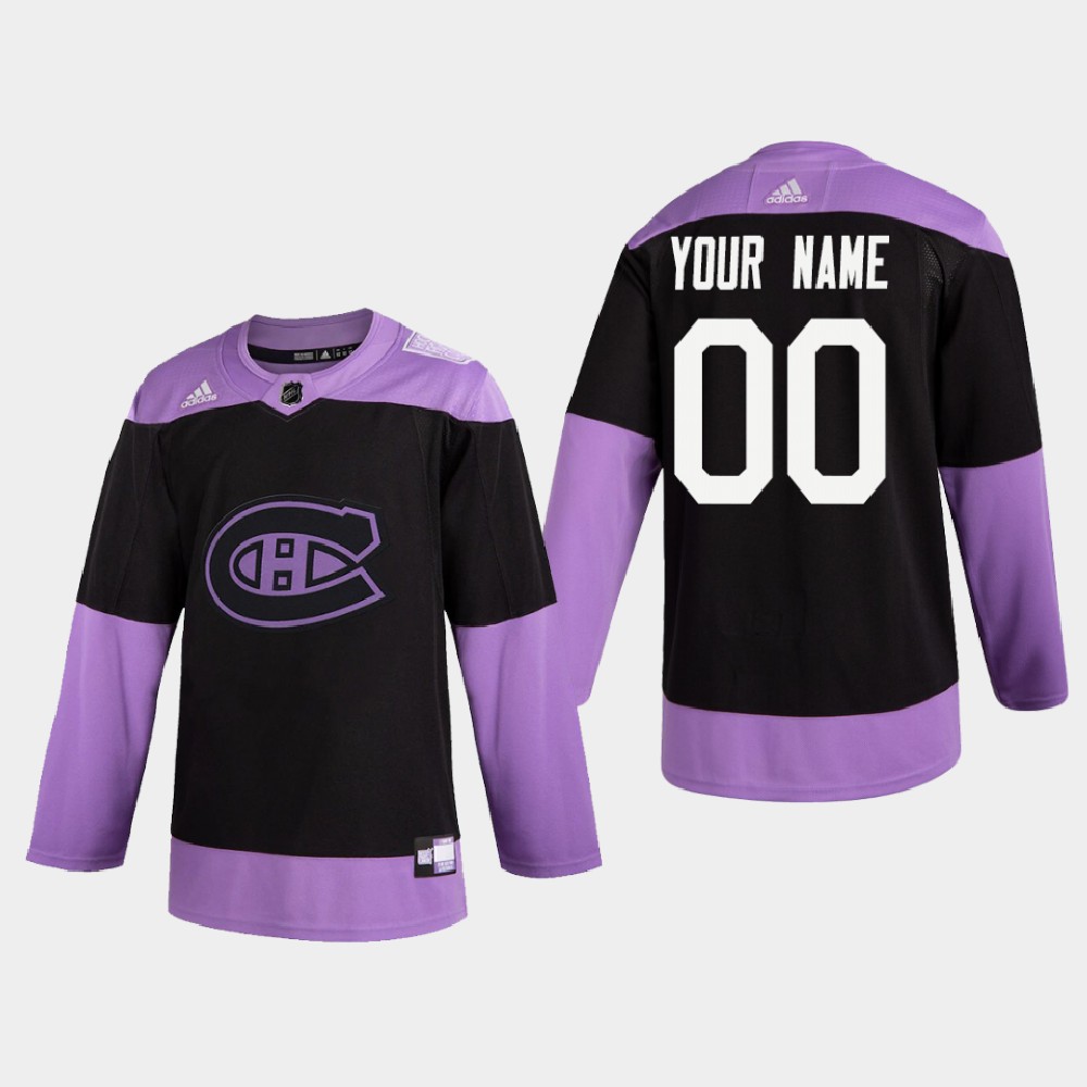 Men's Montreal Canadiens Custom adidas 2020 Hockey Fights Cancer Practice Black Jersey Stitched
