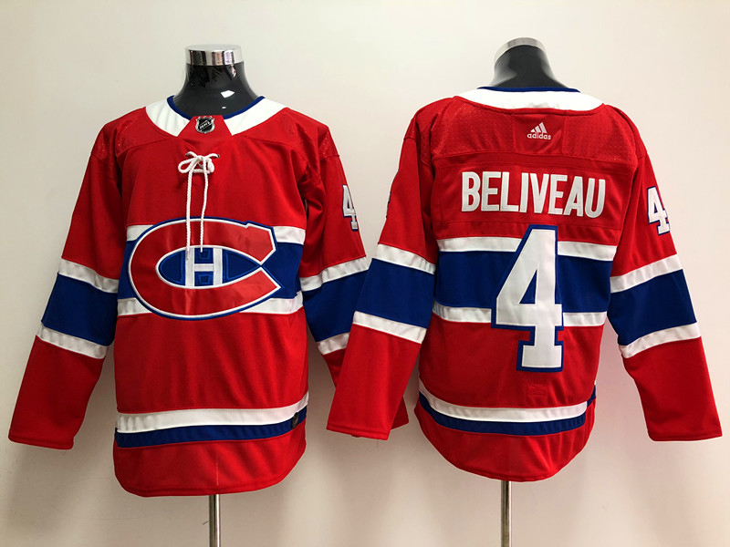 Men's Montreal Canadiens Retired Player #4 Jean Beliveau adidas Red Hockey Jersey Stitched