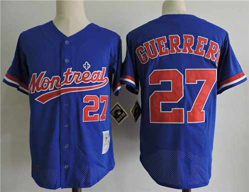Men's Montreal Expos #27 VLADIMIR GUERRERO 2002 Royal Majestic Throwback Baseball Jersey