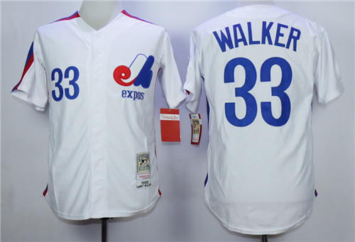 Men's Montreal Expos #33 Larry Walker White Throwback Jersey