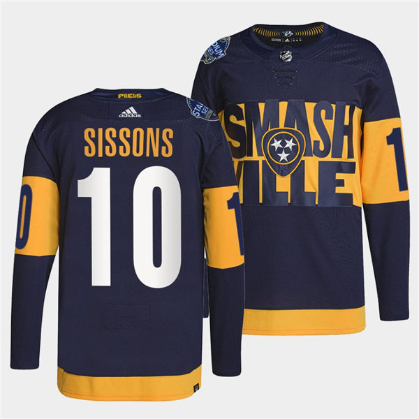 Men's Nashville Predators #10 Colton Sissons Adidas Navy Stitched 2022 Stadium Series Jersey Stitched