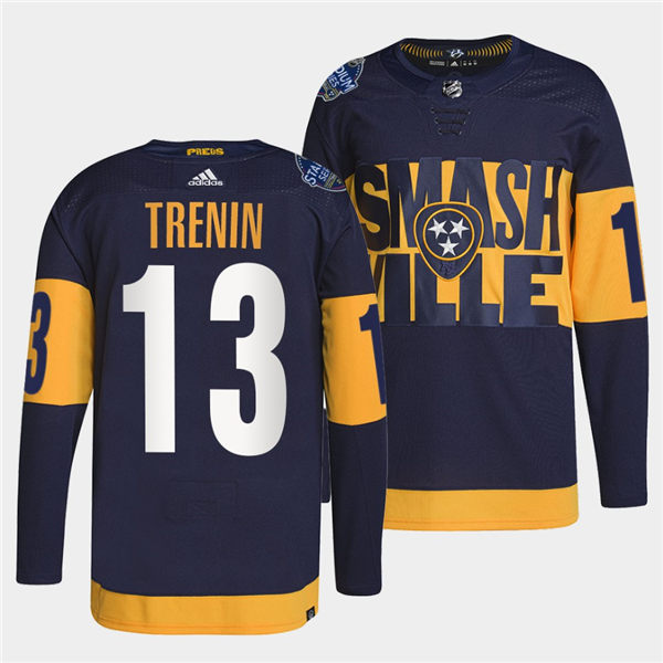 Men's Nashville Predators #13 Yakov Trenin Adidas Navy Stitched 2022 Stadium Series Jersey Stitched