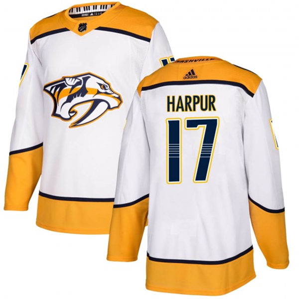 Men's Nashville Predators #17 Ben Harpur Adidas Away White Jersey Stitched