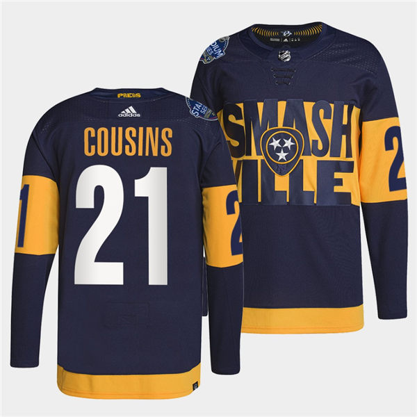 Men's Nashville Predators #21 Nick Cousins Adidas Navy Stitched 2022 Stadium Series Jersey Stitched