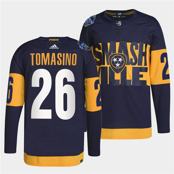 Men's Nashville Predators #26 Philip Tomasino Adidas Navy Stitched 2022 Stadium Series Jersey Stitched