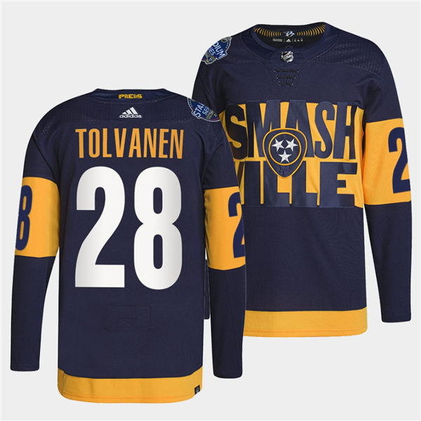 Men's Nashville Predators #28 Eeli Tolvanen Adidas Navy Stitched 2022 Stadium Series Jersey Stitched