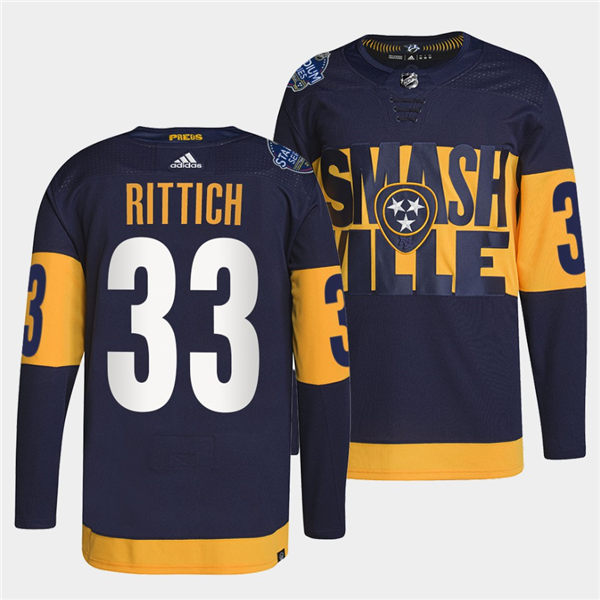 Men's Nashville Predators #33 David Rittich Adidas Navy Stitched 2022 Stadium Series Jersey Stitched