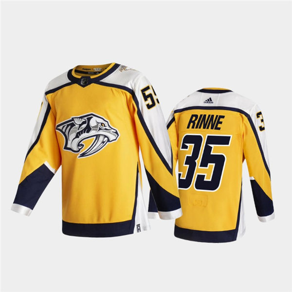 Men's Nashville Predators #35 Pekka Rinne Adidas 2021 Gold NHL Retro Reverse Edition Jersey Stitched