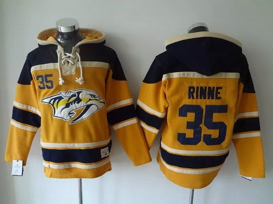 Men's Nashville Predators #35 Pekka Rinne Old Time Hockey Home Yellow Hoodie Stitched