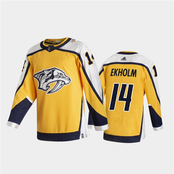 Men's Nashville Predators #41 Mattias Ekholm Adidas 2021 Gold NHL Retro Reverse Edition Jersey Stitched