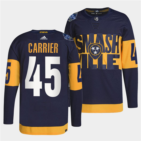 Men's Nashville Predators #45 Alexandre Carrier Adidas Navy Stitched 2022 Stadium Series Jersey Stitched